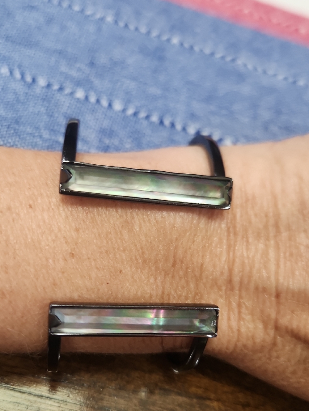 Kendra Scott Black Cuff Ring with Iridescent Abalone Inlay